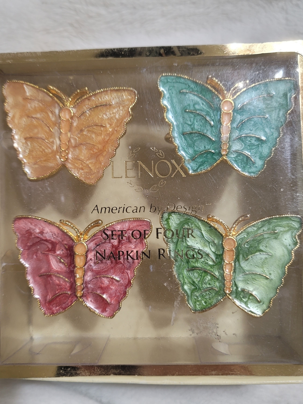 Lenox Butterfly Meadow Napkin Rings 4-Pack Enamel Gold Garden Party